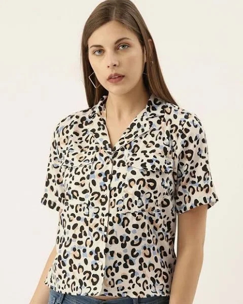 Graphic Printed Relaxed Fit Shirt For Women (Beige, M)