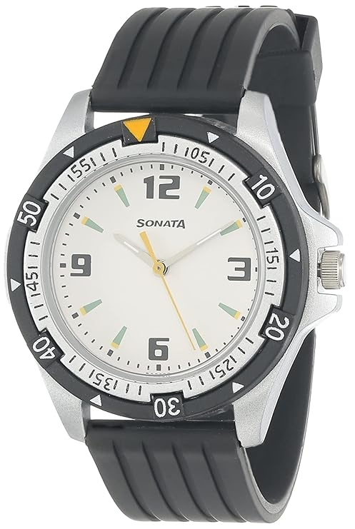 White Dial Black Plastic Strap Watch for Men